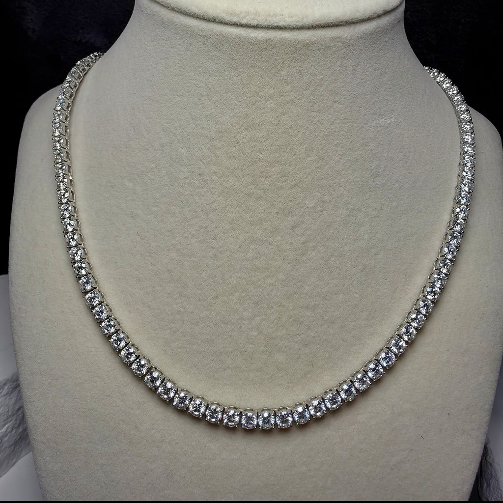 43.60CTW Moissanite Tennis Necklace in Solid 925 Sterling Silver (4mm, 24", 33.48g)