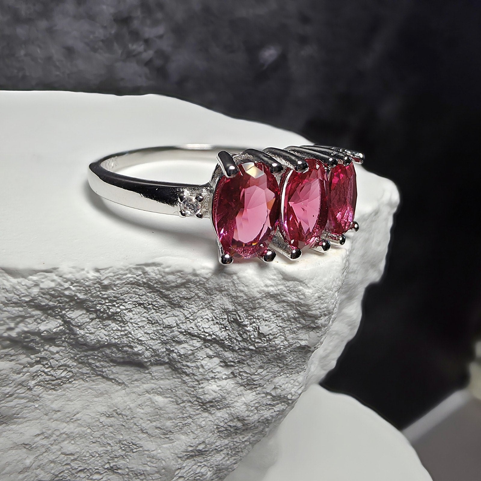 Natural Ruby Three-Stone Ring in 925 Sterling Silver – Size 7