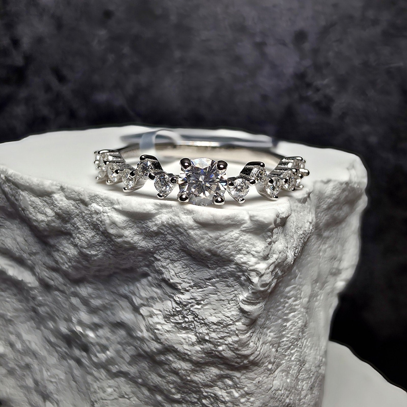0.68 CTW Moissanite Contour Cluster Ring in 925 Sterling Silver | Size 8