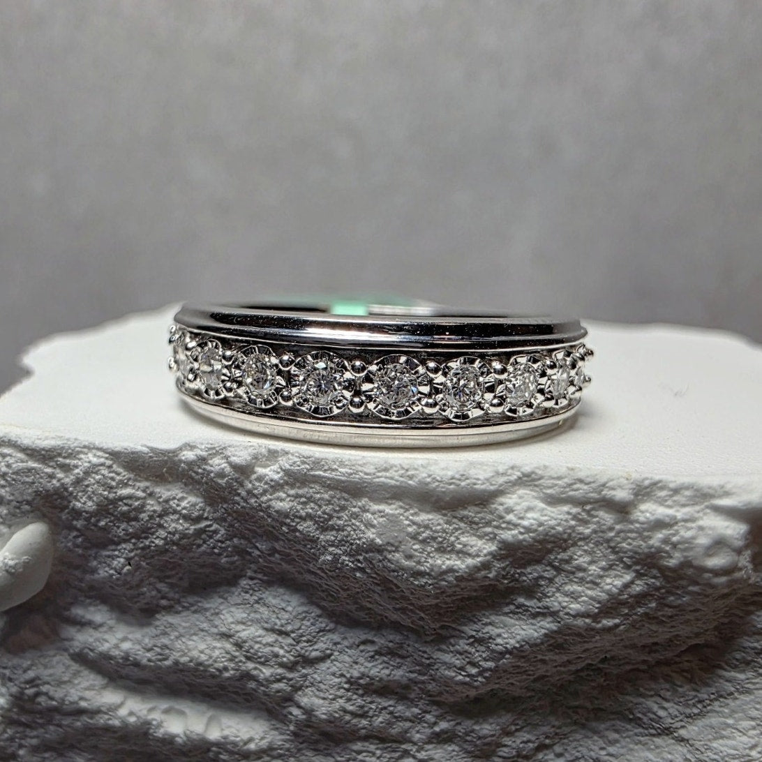 Size 7 Lab-Created Diamond 0.25ctw Half Eternity Chanel Set Band 925 Silver