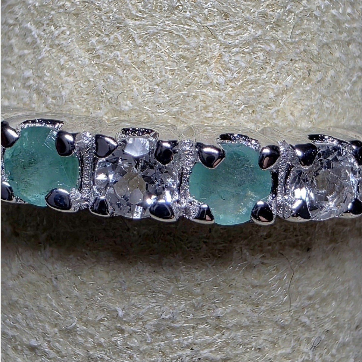 Size 7 Natural Emerald & 0.46ctw Moissanite Half Eternity Band 925 Silver Ring