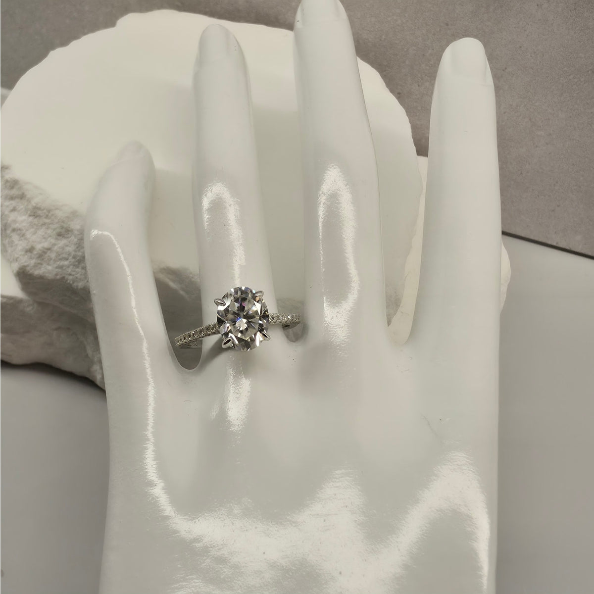 Size 6 or 8 3ct Round Moissanite Pave Hidden Halo Ring 925 Sterling Silver VVS
