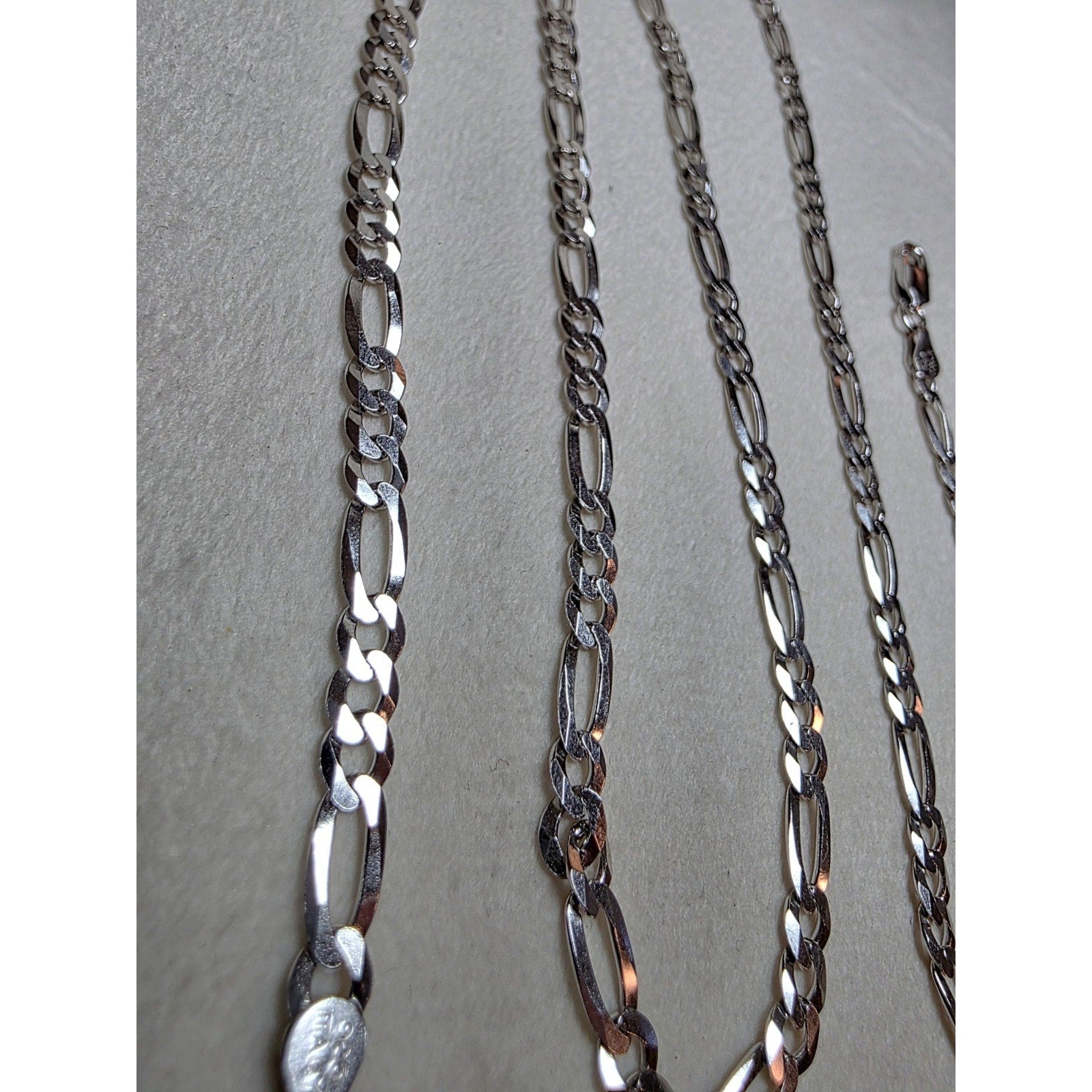 24" 4.4mm Figaro Chain 925 Sterling Silver W/Rhodium 11.11g
