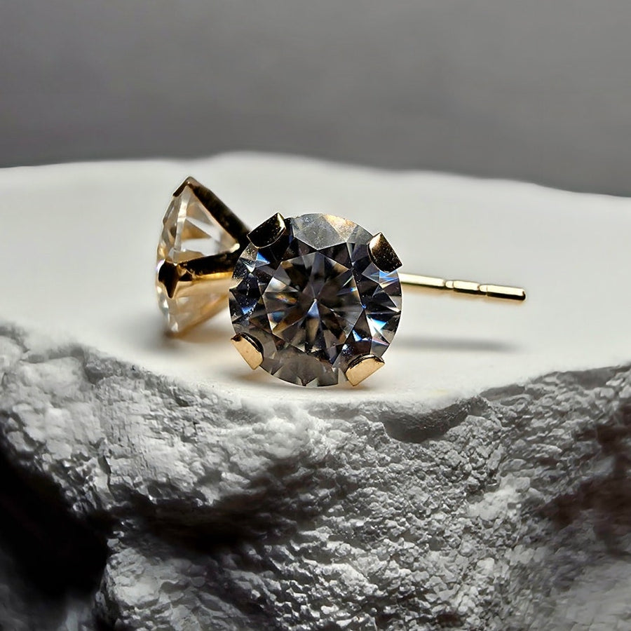 14K Solid Yellow Gold 5mm 0.90ctw Round Moissanite Stud Earrings GRA Certified