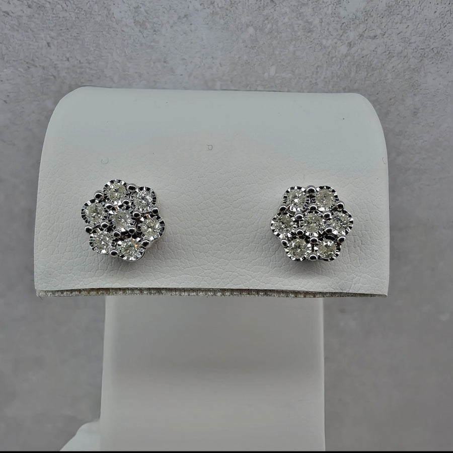 0.31ct Natural Diamond Honeycomb Cluster Stud Earrings 925 Sterling Silver 8mm