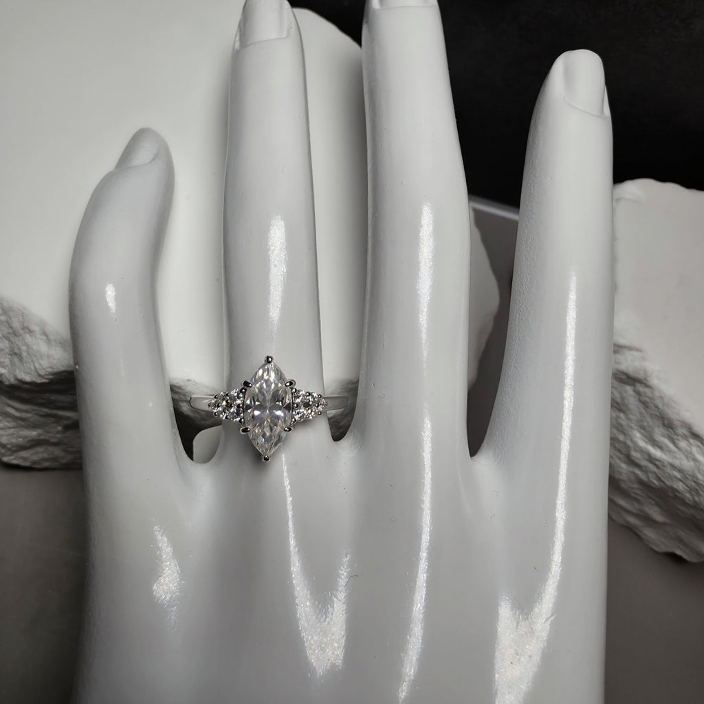 1.68Ctw D Color VVS1 Marquise Moissanite Solitaire Ring with Accents | Size 7
