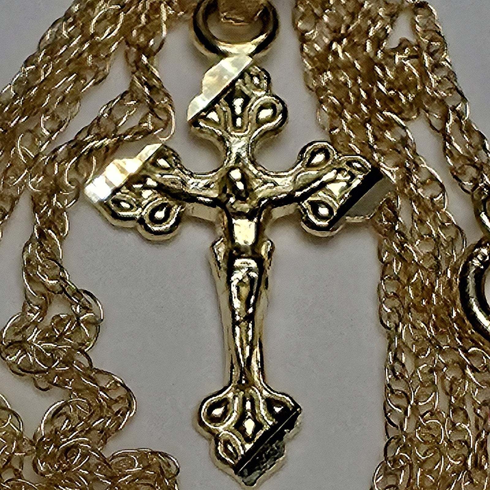 10K Solid Gold Dainty Crucifix Pendant w/10k 16" Singapore Necklace