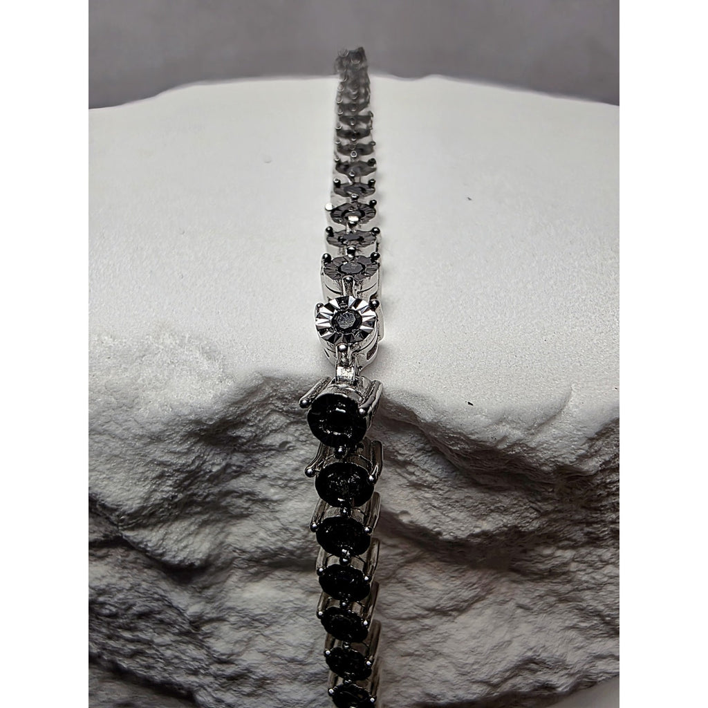 7" 3.7mm 1.0ctw Natural Black Diamond Tennis Bracelet 925 Sterling Silver