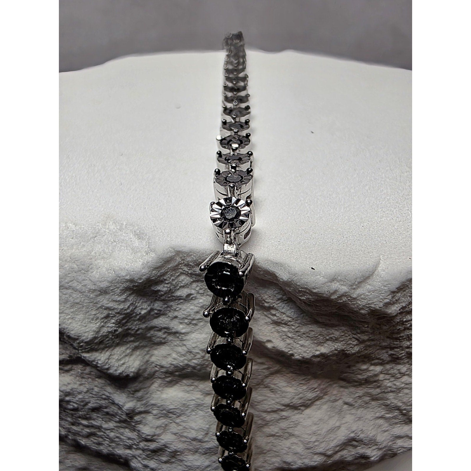 7" 3.7mm 1.0ctw Natural Black Diamond Tennis Bracelet 925 Sterling Silver
