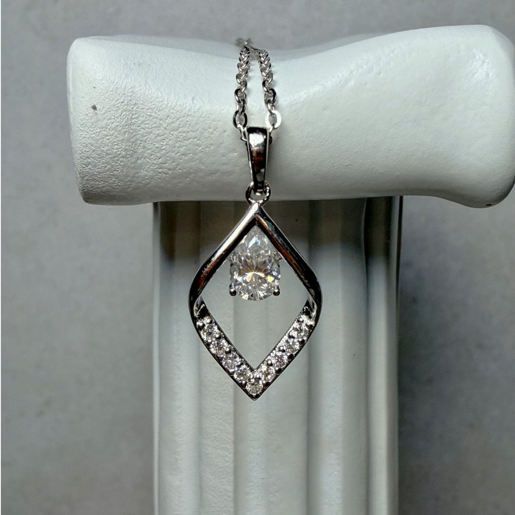 0.6ctw Moissanite Teardrop Pendant 16+2" 925 Sterling Silver