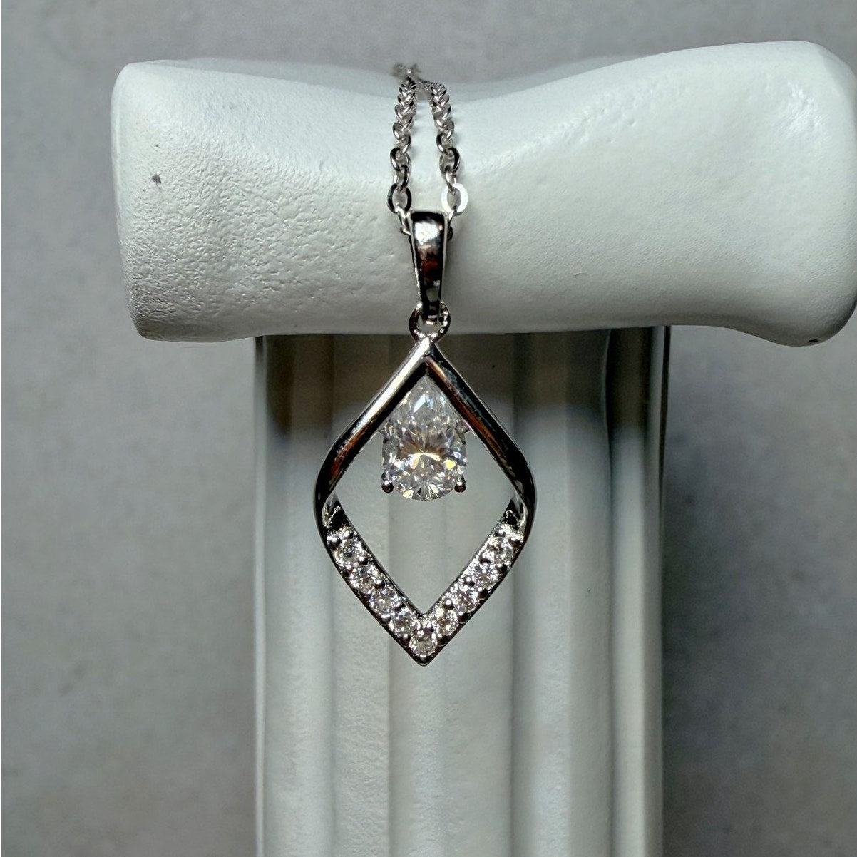 0.6ctw Moissanite Teardrop Pendant 16+2" 925 Sterling Silver