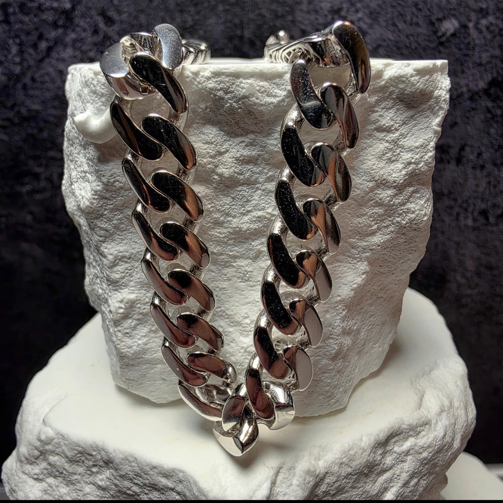 925 Sterling Silver 8.8mm Monaco Cuban Chain Necklace 24" 55g w/Rhodium Plating