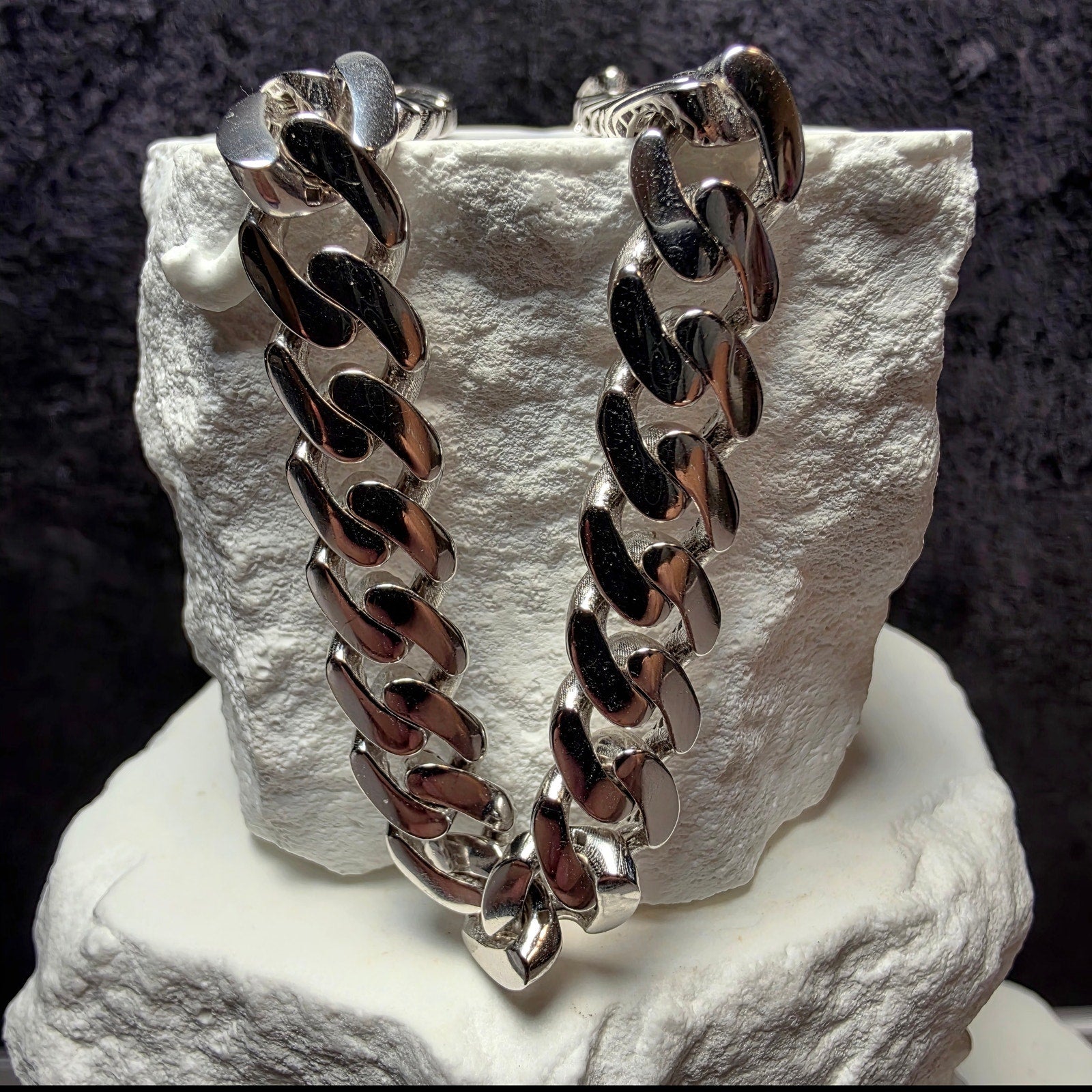 925 Sterling Silver 8.8mm Monaco Cuban Chain Necklace 24" 55g w/Rhodium Plating