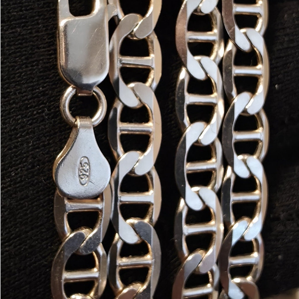 24" 6.3mm Flat Mariner Link Chain Solid 925 Sterling Silver Italy 25.9g