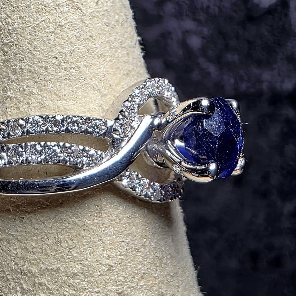 Size 7 1.33ct Natural Sapphire & Moissanite Ring 925 Silver GGL Certified