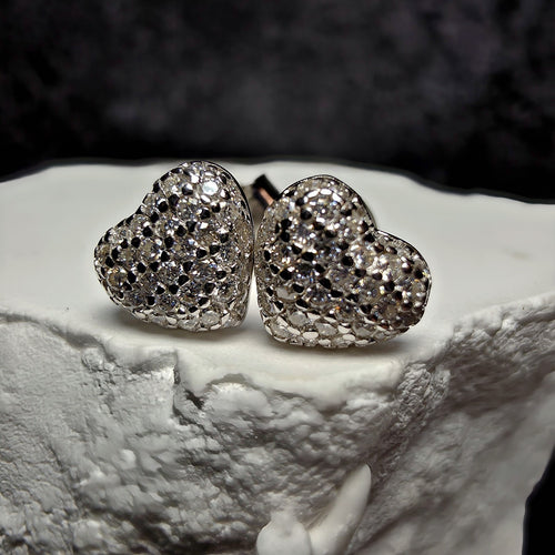 0.42 CTW Pavé Moissanite Heart Stud Earrings in 925 Sterling Silver
