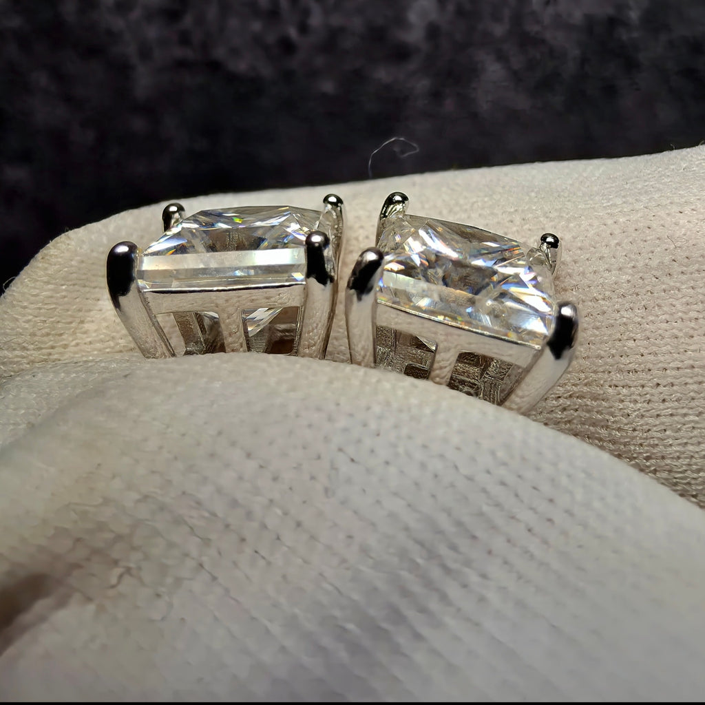 7mm 4.00CTW Princess Cut Moissanite Stud Earrings 925 Silver w/Screw Backs & GRA