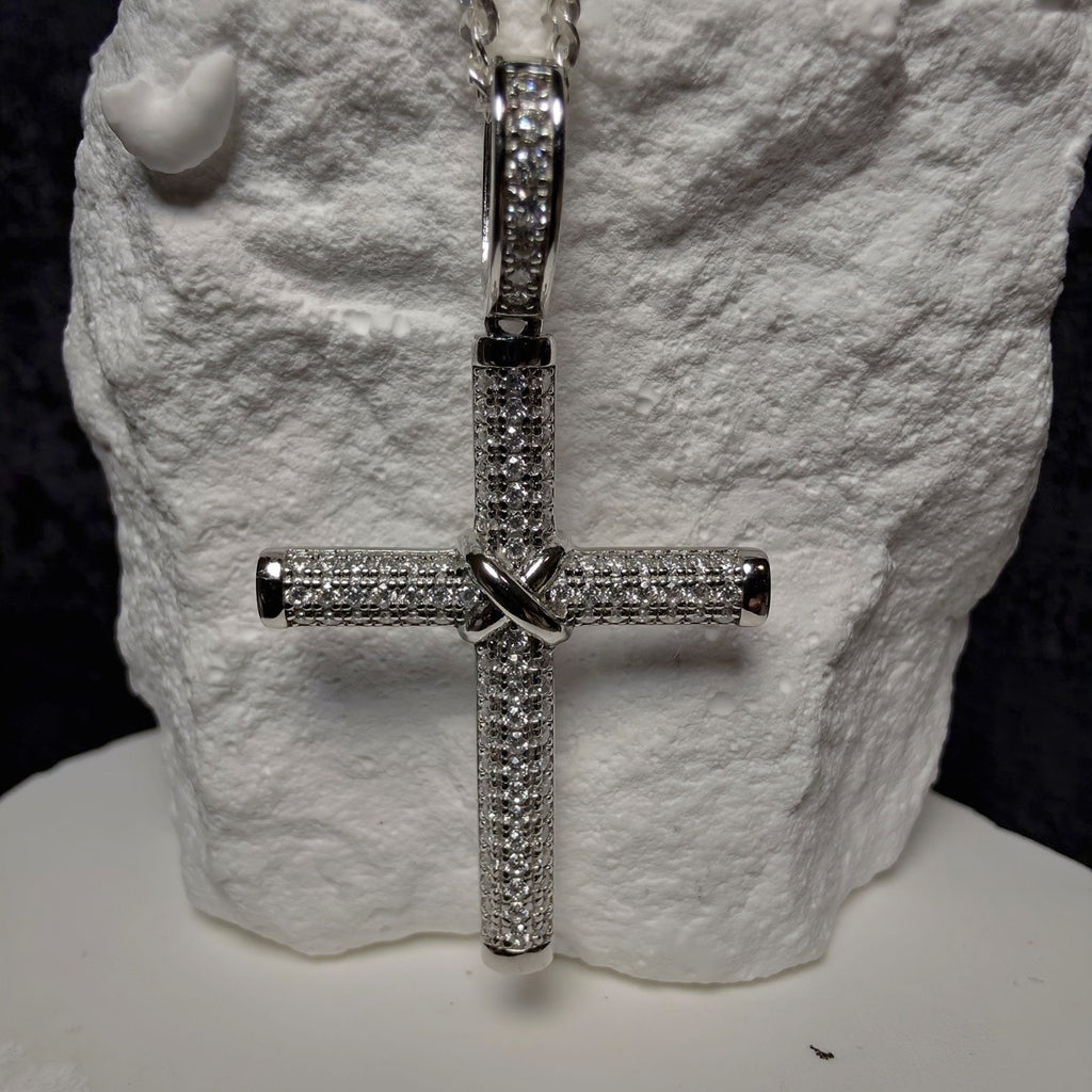 0.64 ctw Moissanite Cross Pendant & 24" 2mm Cuban Necklace - 925 Sterling Silver