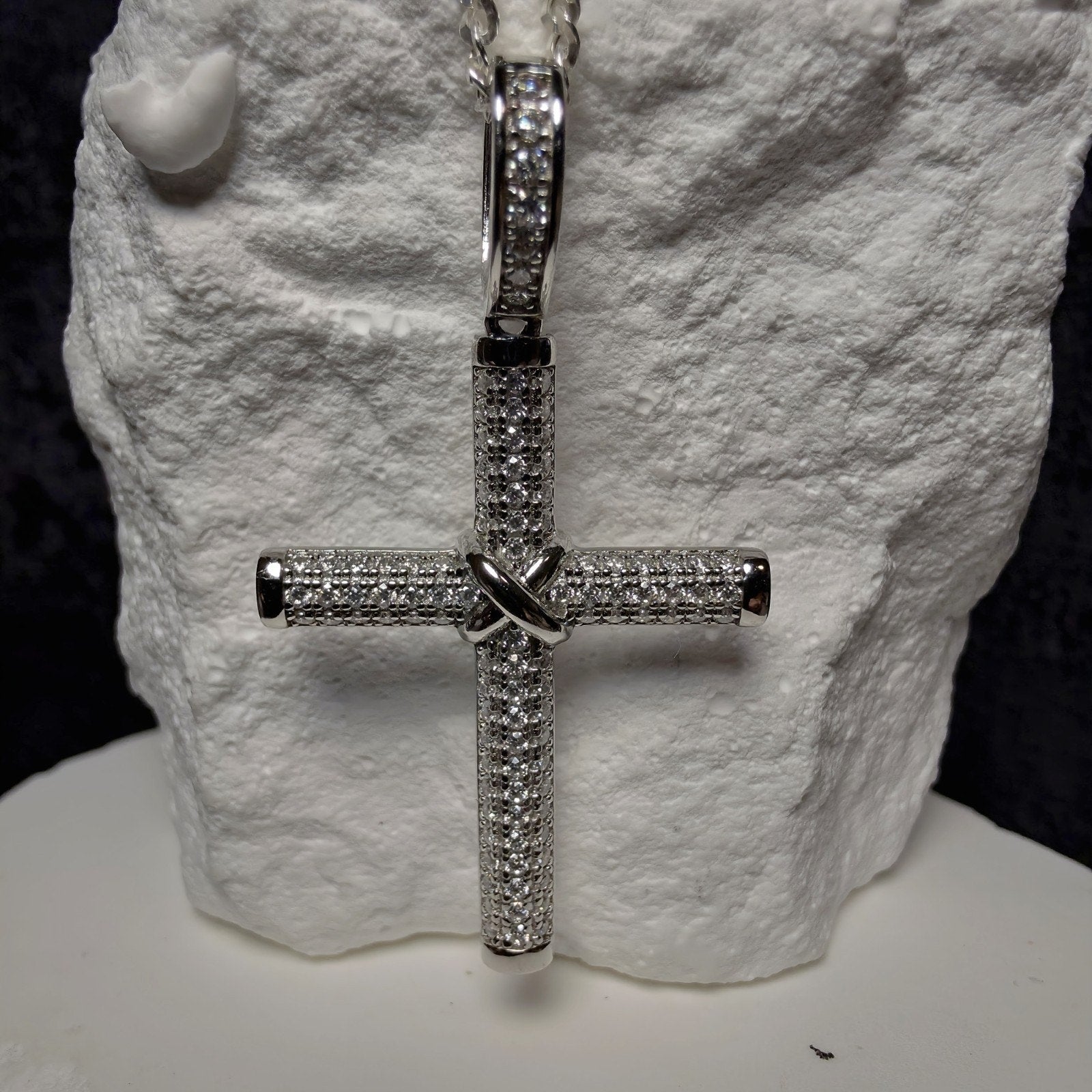 0.64 ctw Moissanite Cross Pendant & 24" 2mm Cuban Necklace - 925 Sterling Silver