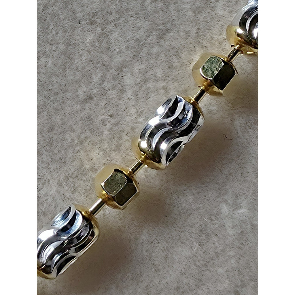 18" 2mm Two Tone Diamond Cut Station Barrel Necklace Gold Over 925 Sterling Silver