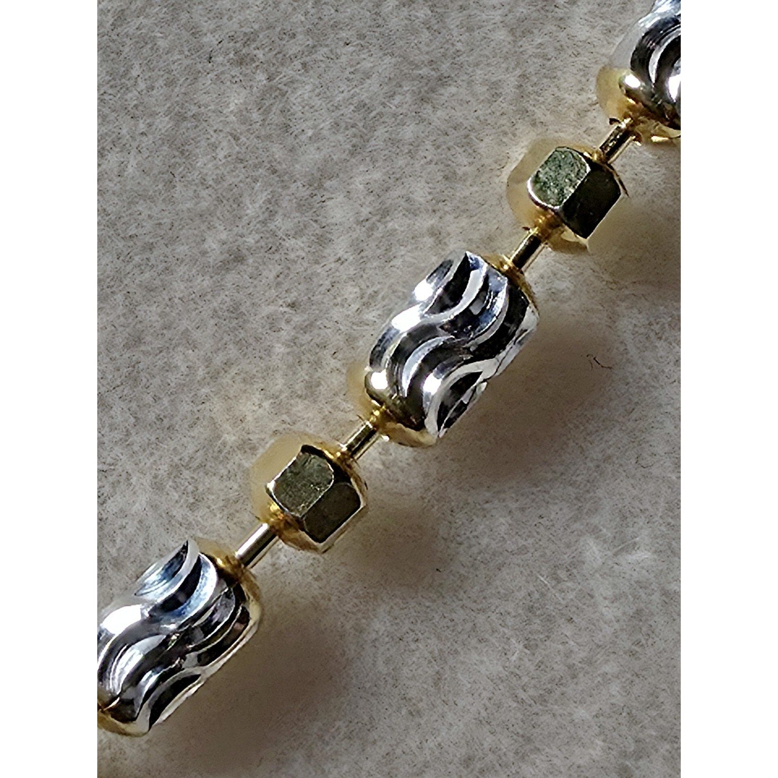 18" 2mm Two Tone Diamond Cut Station Barrel Necklace Gold Over 925 Sterling Silver