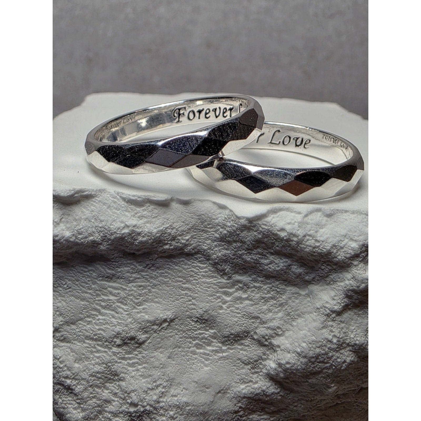 S7 Diamond Cut Solid 925 Sterling Silver Ring Engraved Forever Love