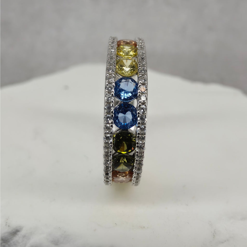 Size 7 925 Sterling Silver 5mm Rainbow CZ Eternity Band Ring