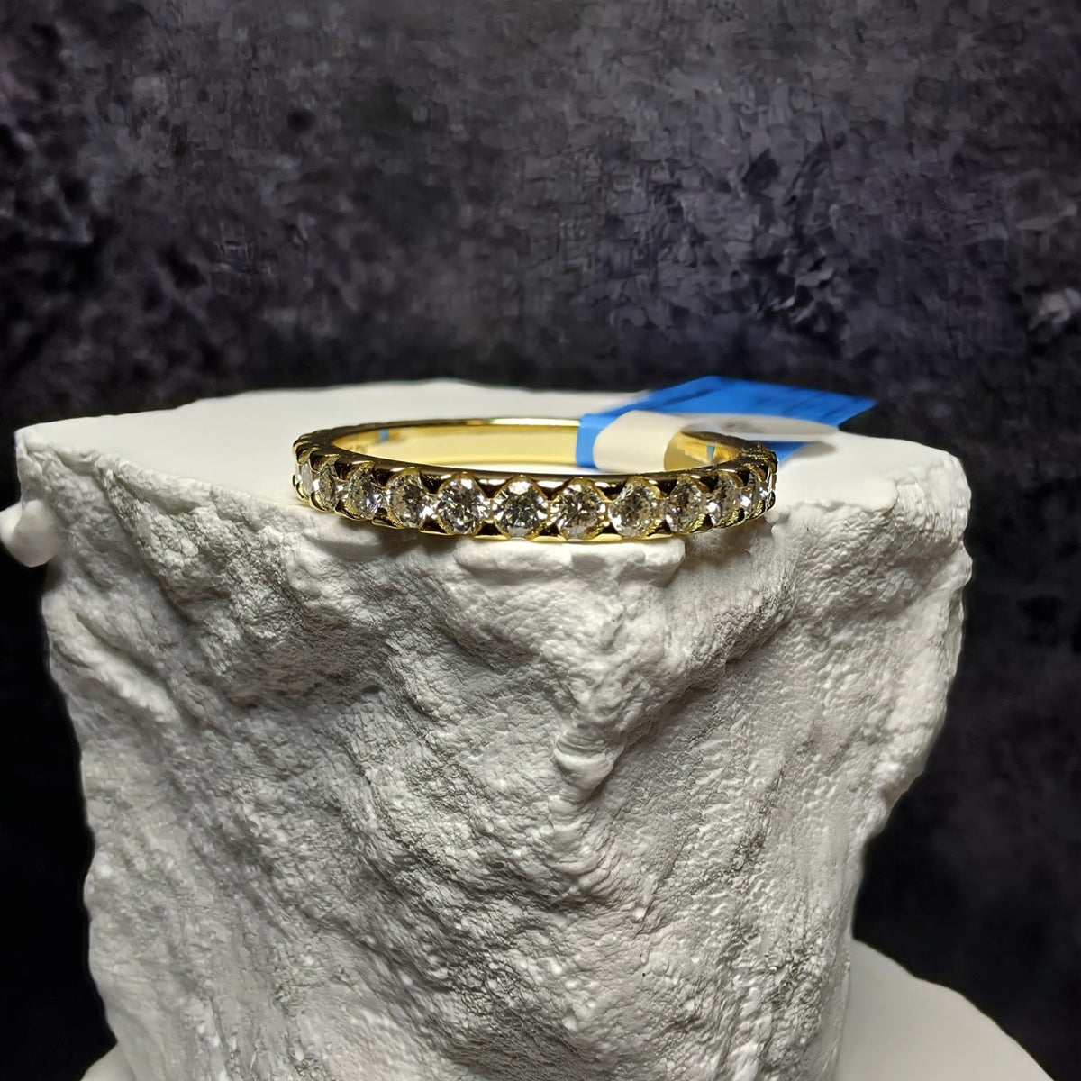 Size 8 0.90 CTW D/VVS Round Moissanite Full Eternity Band in Gold Over Silver