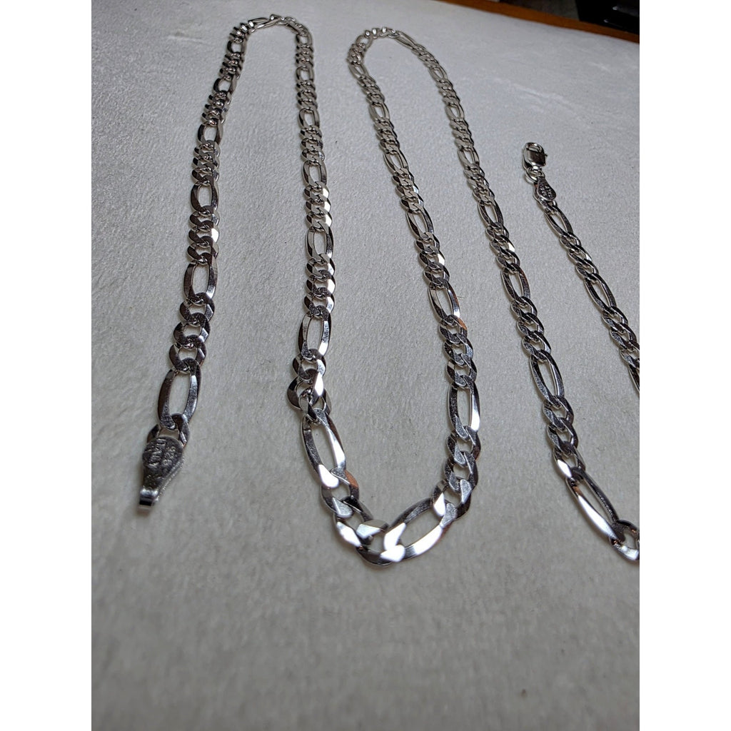 24" 4.4mm Figaro Chain 925 Sterling Silver W/Rhodium 11.11g