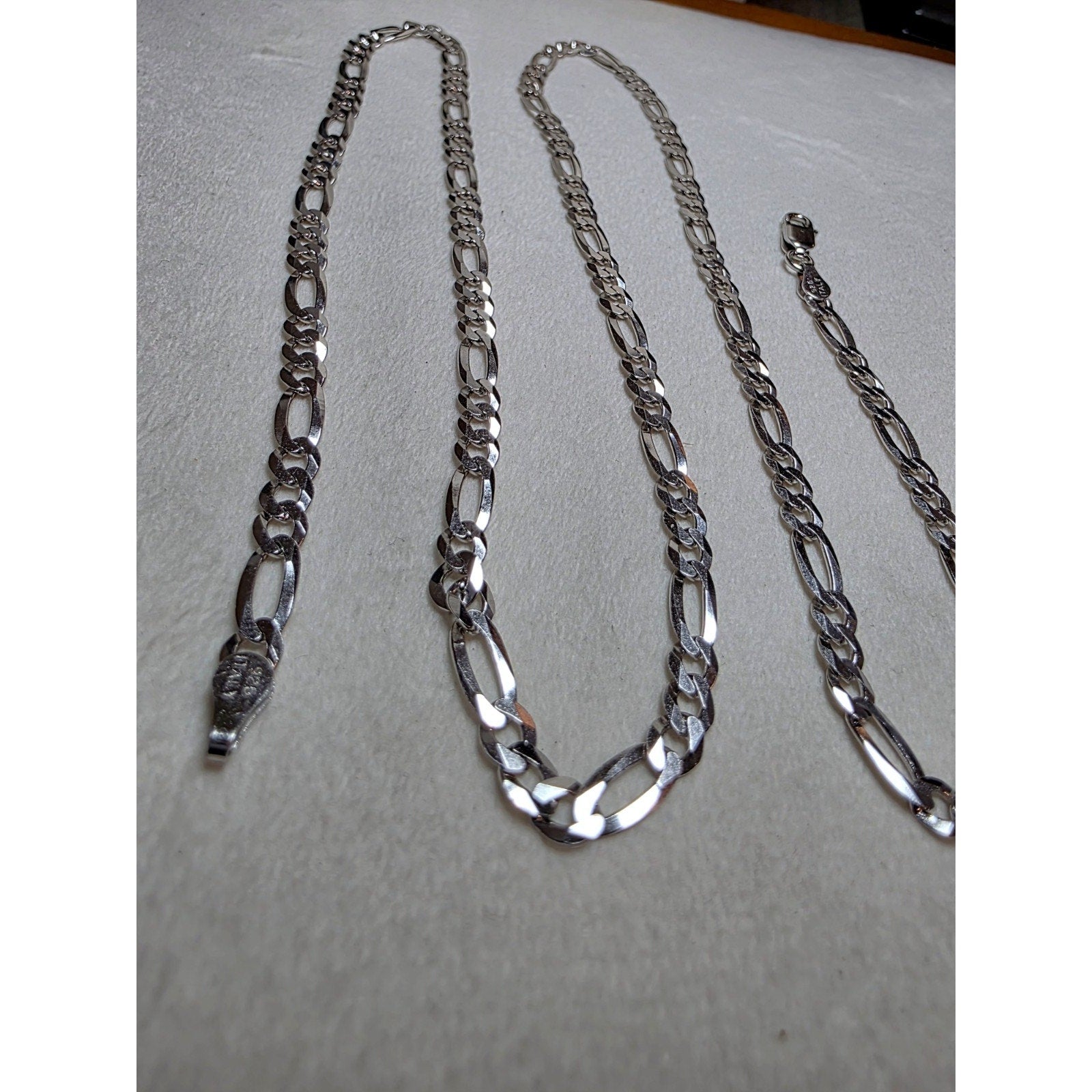 24" 4.4mm Figaro Chain 925 Sterling Silver W/Rhodium 11.11g