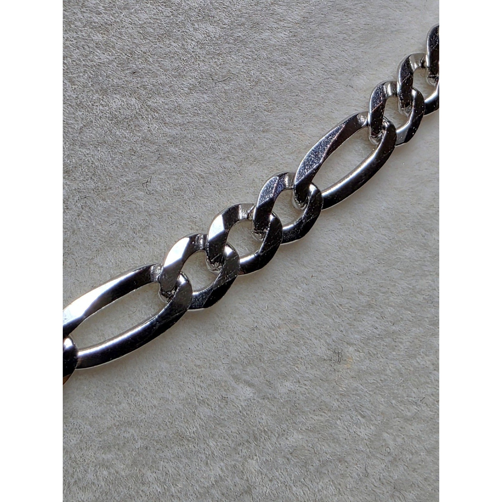 24" 4.4mm Figaro Chain 925 Sterling Silver W/Rhodium 11.11g