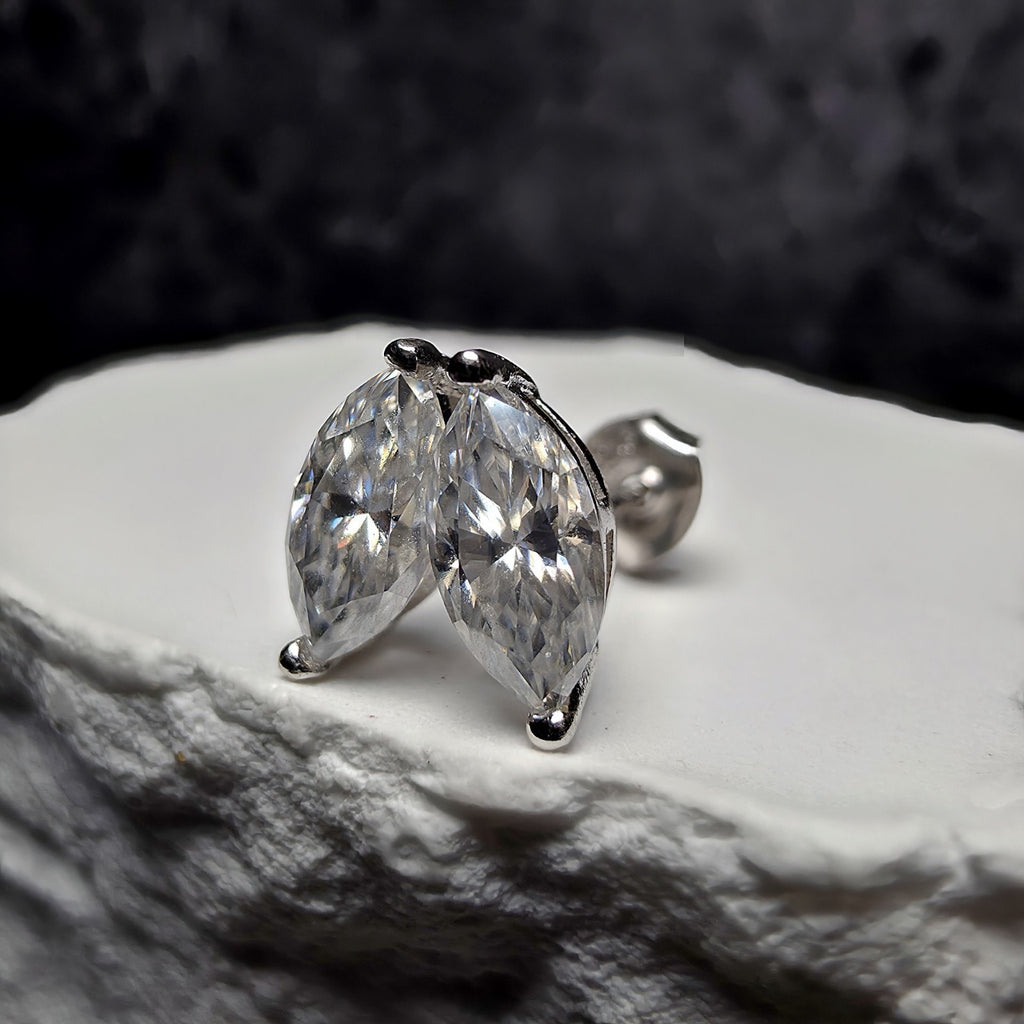 1 CTW Marquise Moissanite Stud Earrings 925 Sterling Silver Butterfly Back...
