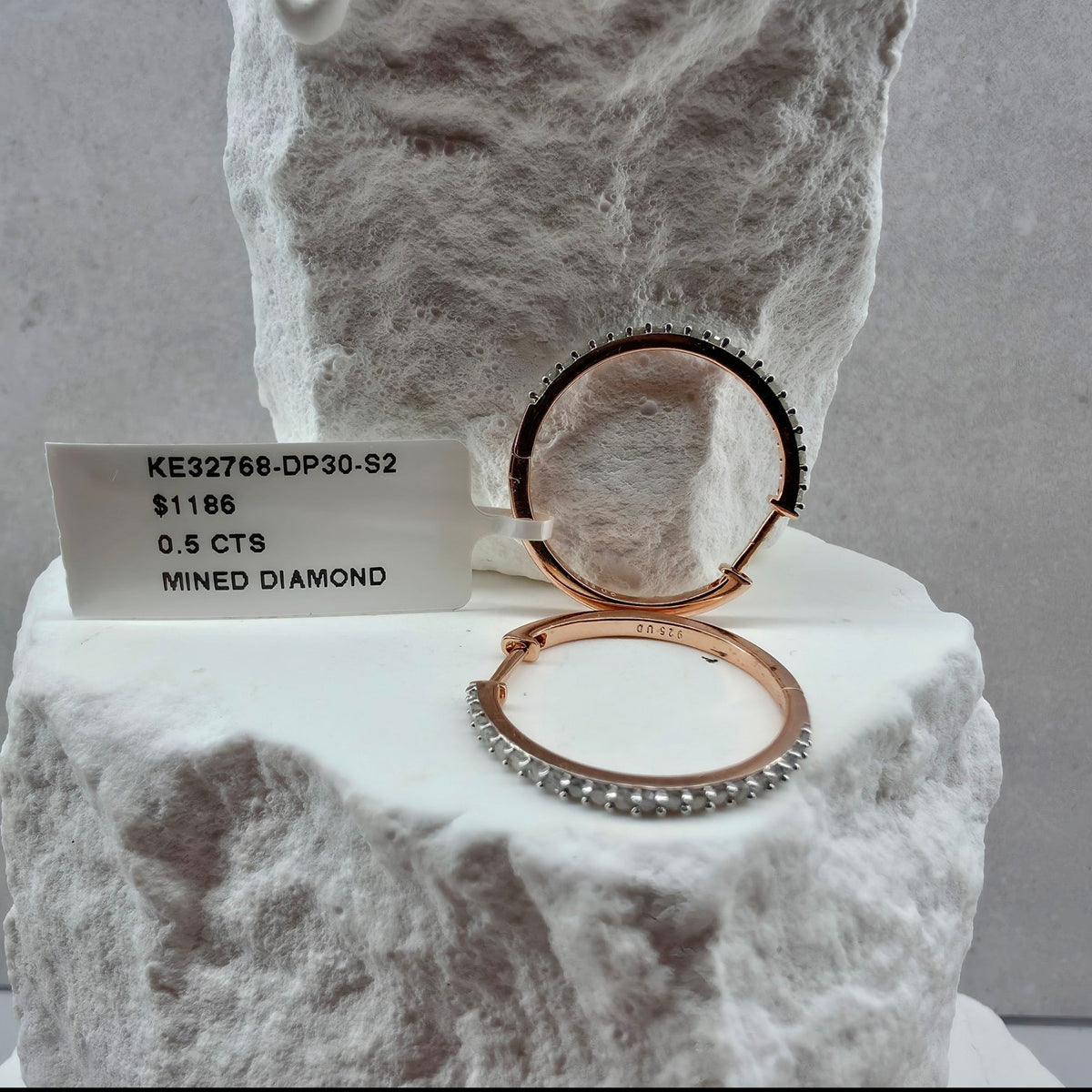0.50 CTW Natural Mined Diamond Hoop Earrings in Rose Gold Over Silver, 20.5 mm