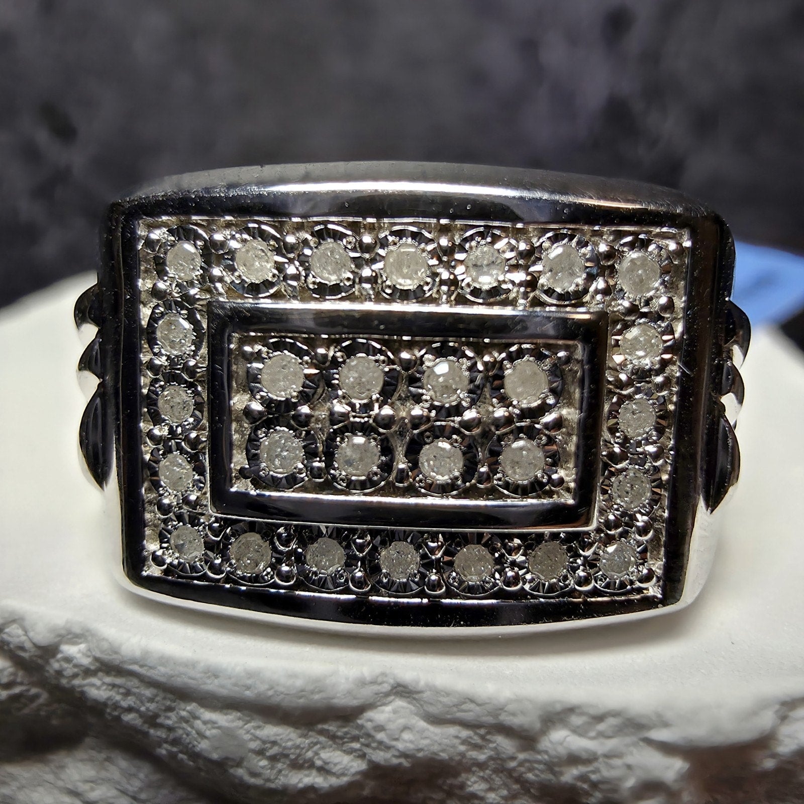 Men's 0.15 CTW Natural Diamond Signet Ring 925 Sterling Silver Band Size 10