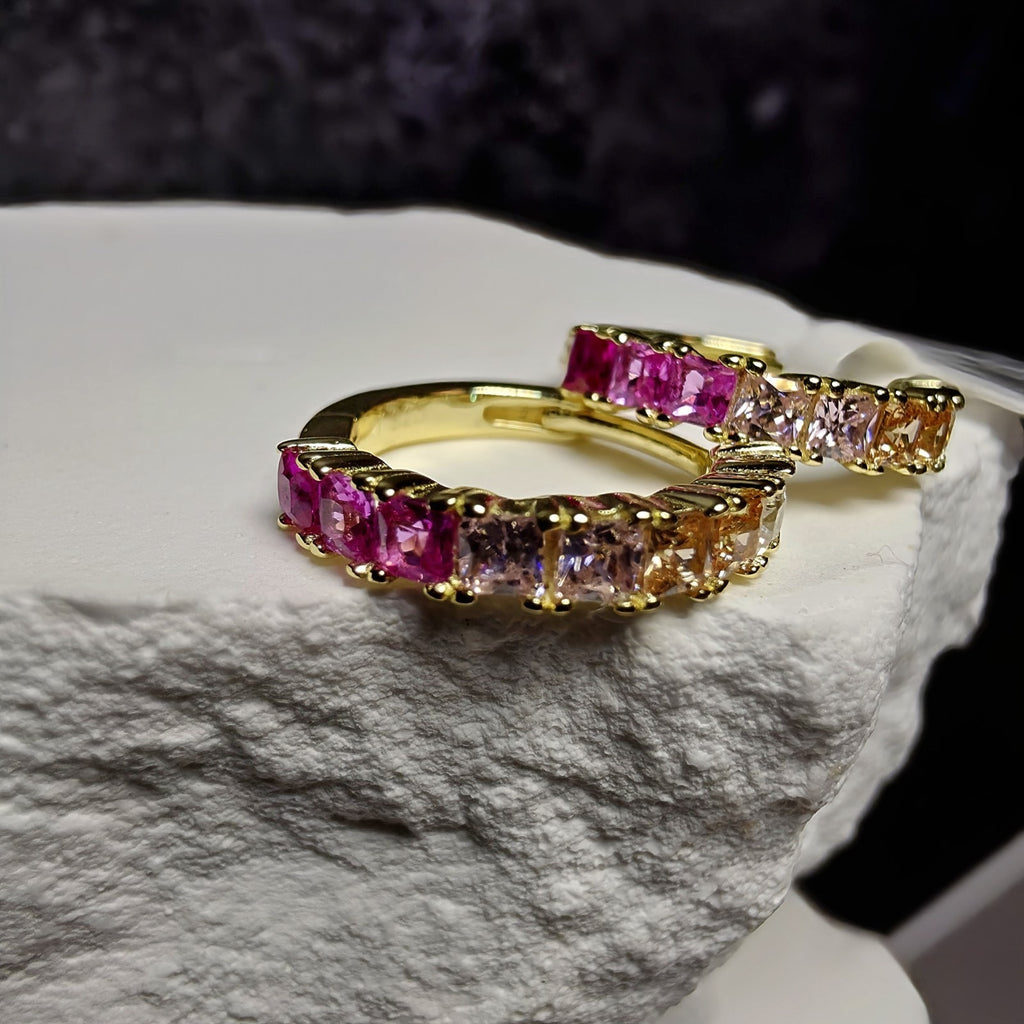 Gradient Multi-Color Cubic Zirconia Huggies in Gold-Plated Sterling Silver