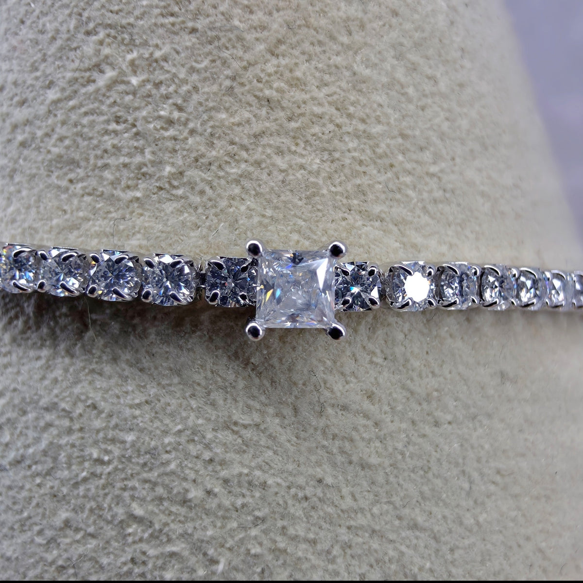 (7"+1") 0.83CTW Moissanite Princess & Round Cut 2mm Tennis Bracelet - 925 Silver