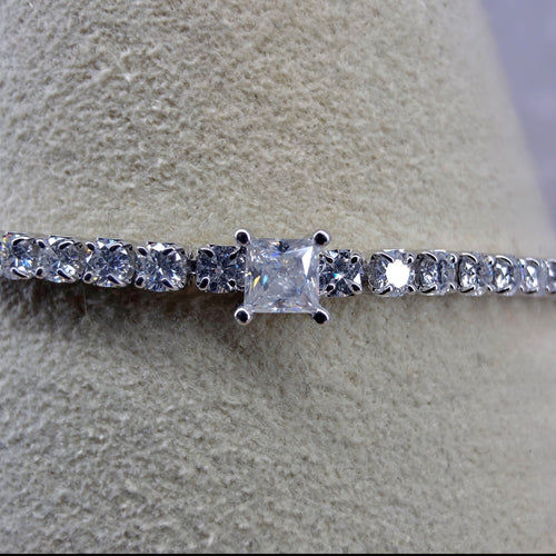 (7"+1") 0.83CTW Moissanite Princess & Round Cut 2mm Tennis Bracelet - 925 Silver