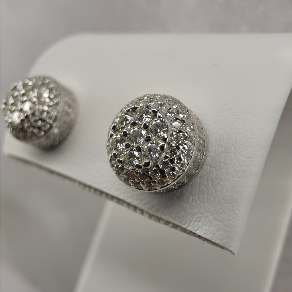 2.0ctw Moissanite Pave Dome Stud Screw Back Earrings 9mm - 925 Sterling Silver