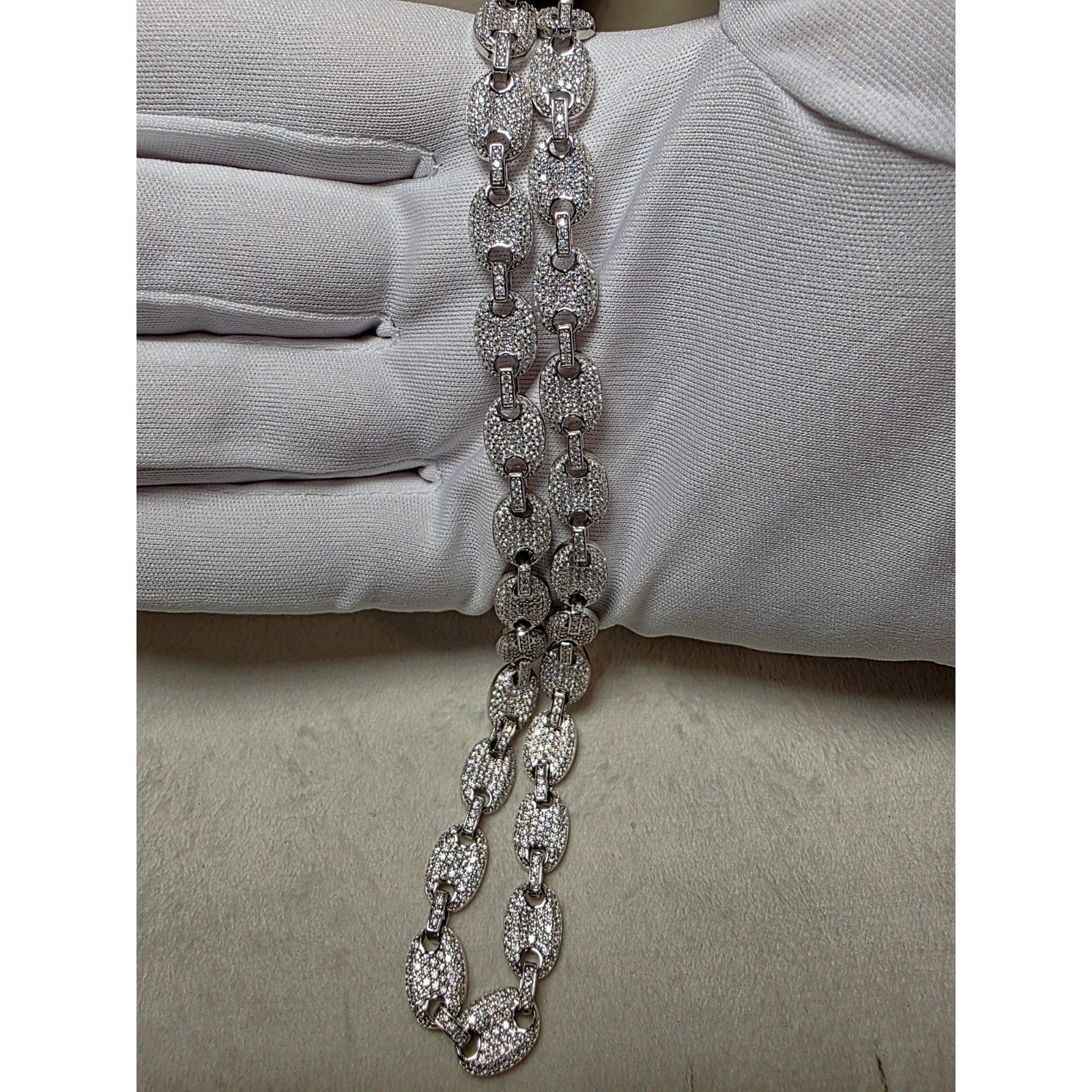 24" 8mm Moissanite Puffed Mariner Chain 52.49g 925 Sterling Silver
