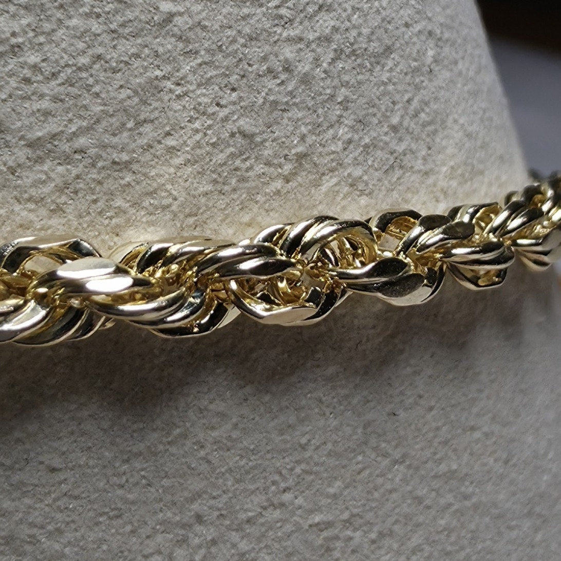 10k Yellow Gold Diamond Cut Hollow Rope Bracelet 8" 4mm