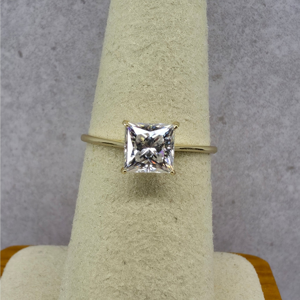 Size 7 1.2ct Princess Cut Moissanite Ring 14K Gold Plated 925 Silver GRA