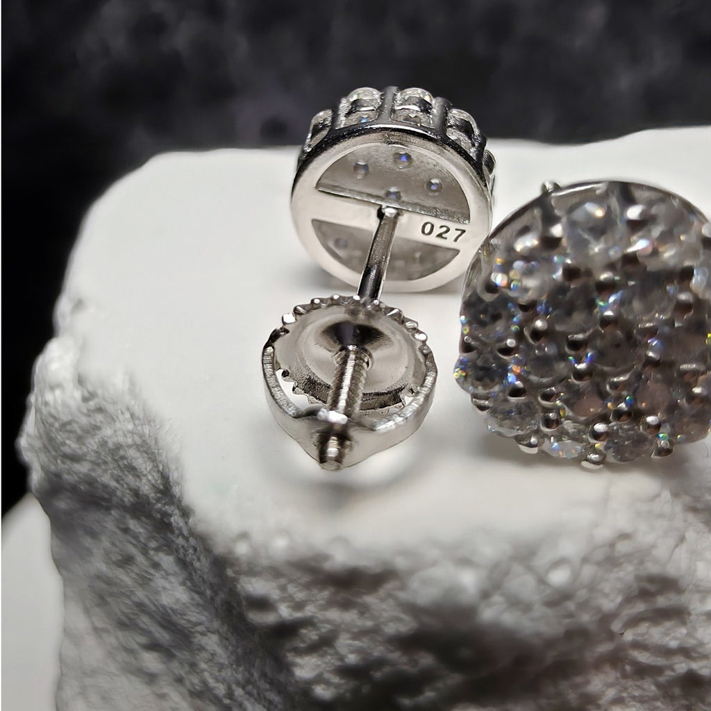 8mm 0.65ct Moissanite Cluster Earrings w/Screw Backs 925 Sterling Silver