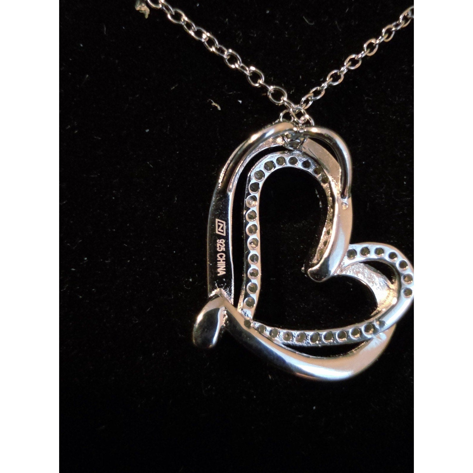 16-18" Natural Diamond 925 Sterling Silver Heart Charm Pendant Necklace