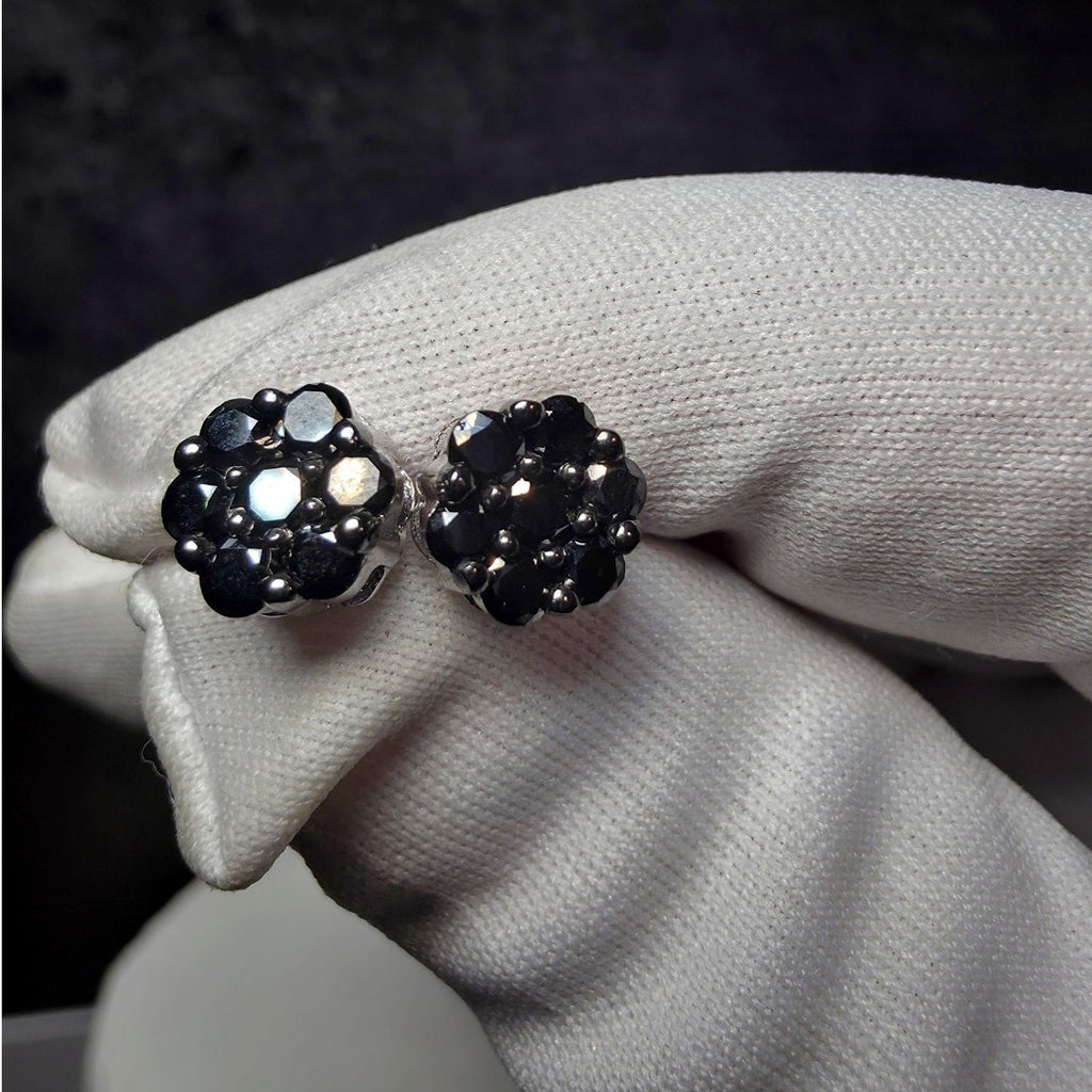 1.096ctw Natural Black Diamond Cluster Stud Earrings