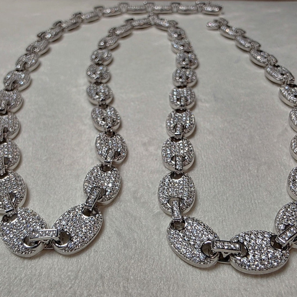 24" GRA Certified Moissanite Puffed Mariner Chain 8mm 52.5g 925 Silver 11.25ct