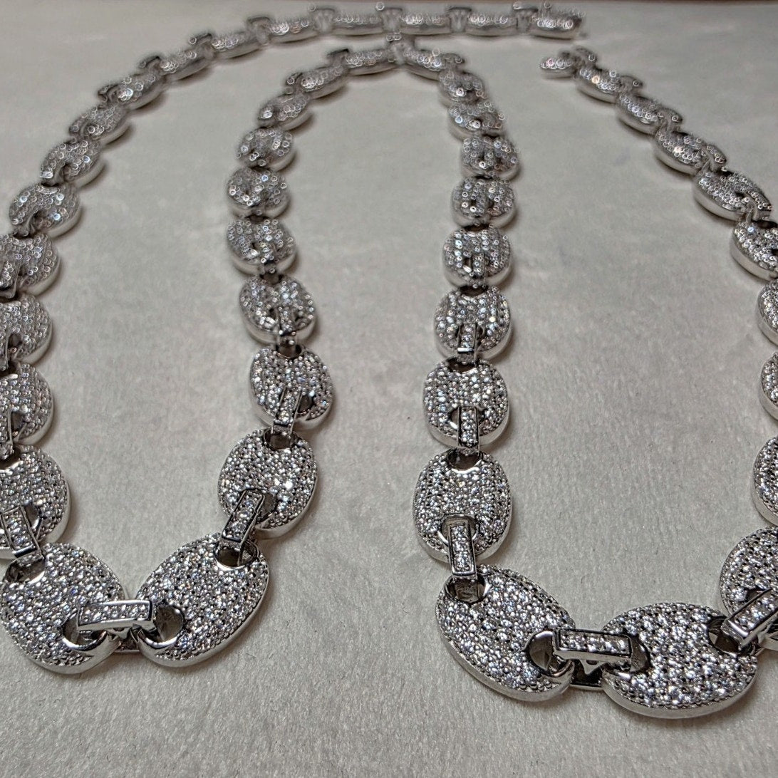 24" GRA Certified Moissanite Puffed Mariner Chain 8mm 52.5g 925 Silver 11.25ct