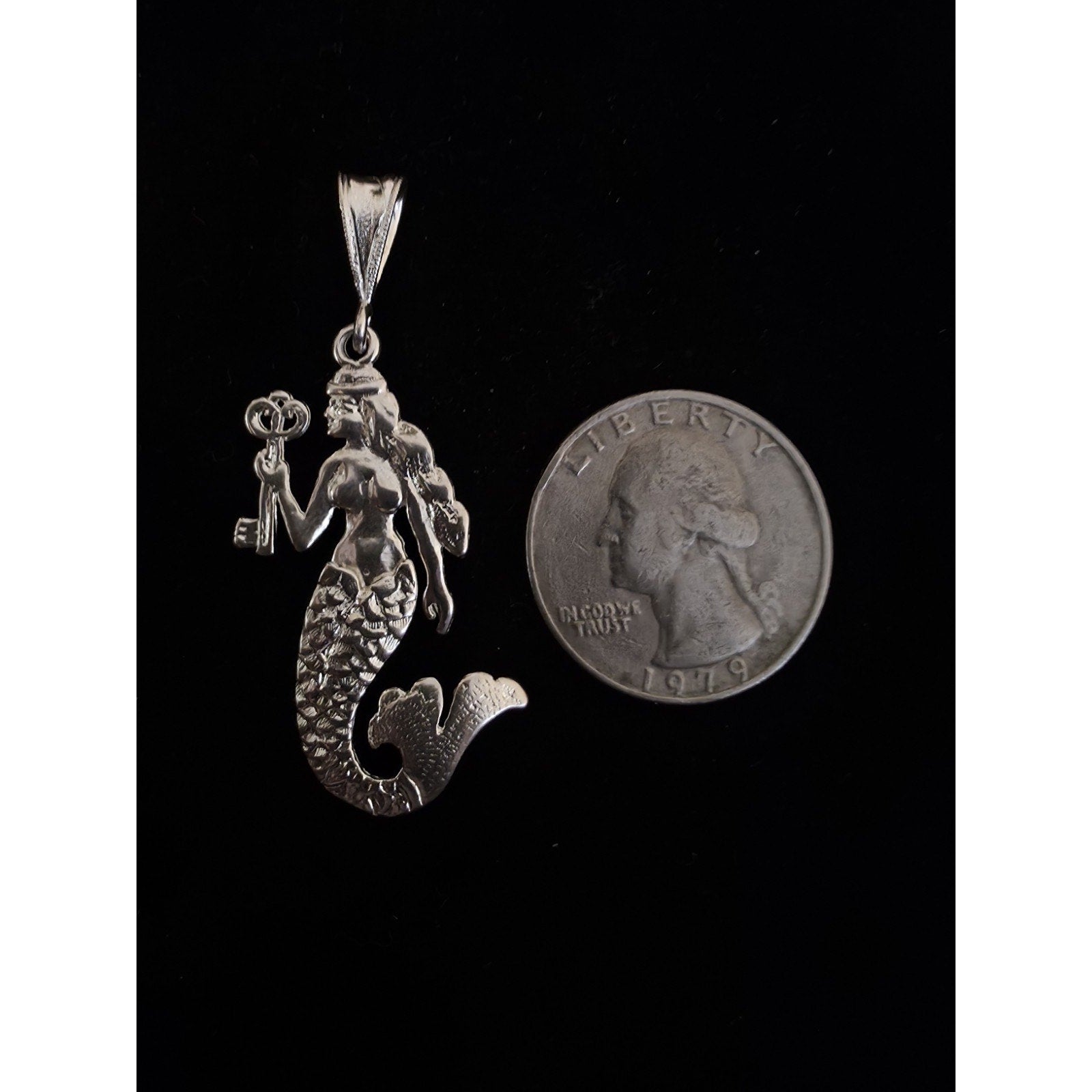 Handmade Mermaid Pendant holding Key w/Moving Tail 925 Solid Sterling Silver