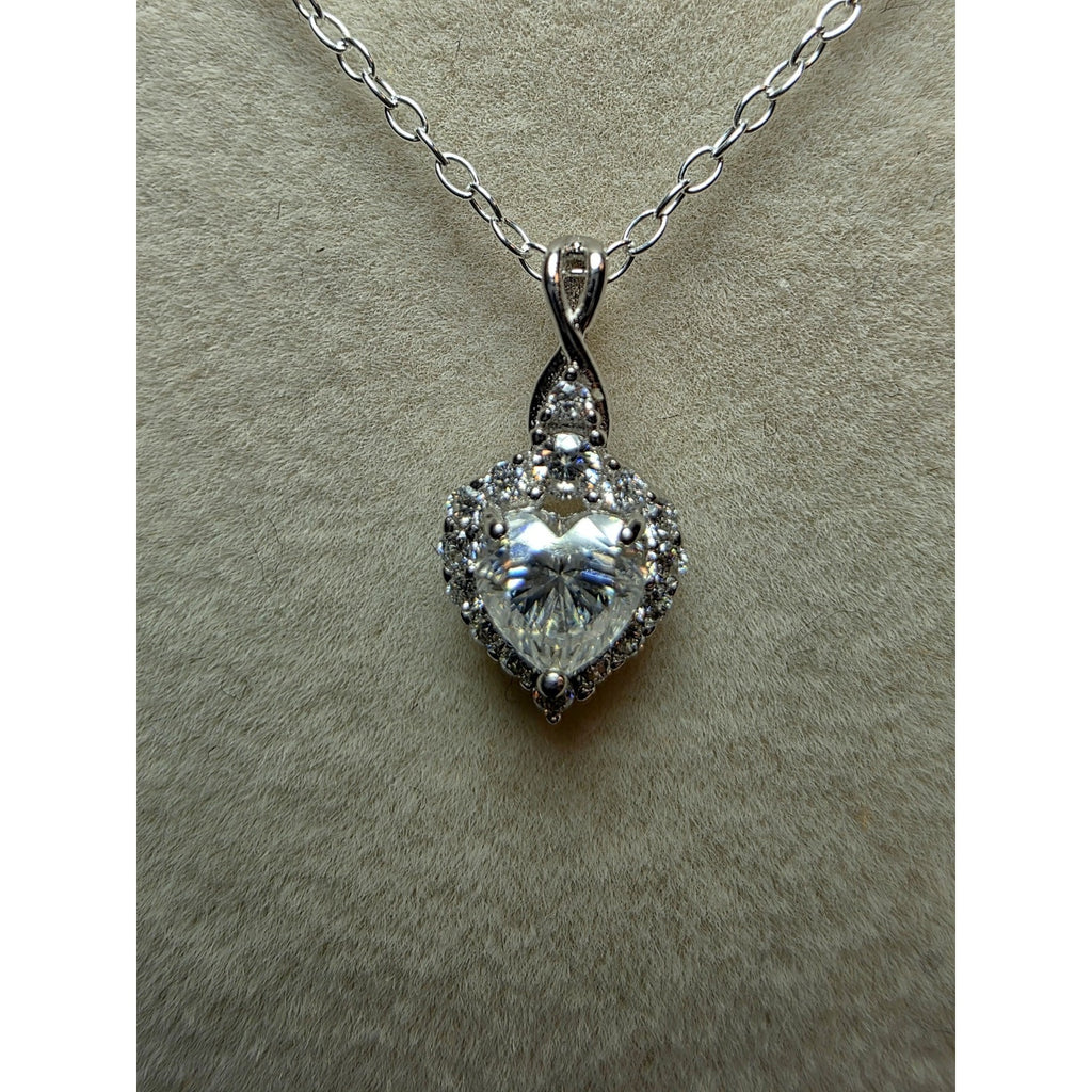 0.69ctw Moissanite Heart Halo Pendant w/16" Cable Necklace 925 Sterling Silver