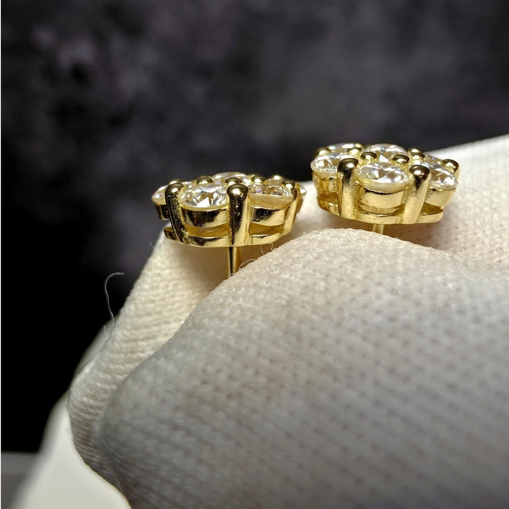 0.94ctw Moissanite Flower Cluster Stud Earrings Gold Over 925 Silver 8mm