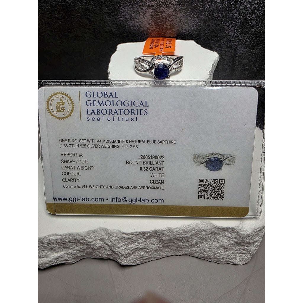 S7 1.33ct Round Natural Sapphire & Moissanite Ring w/GGL Certificate